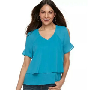 Vintage 90s y2k Juicy Couture Size Medium Blouse - Blue Tiered Embellished Cold